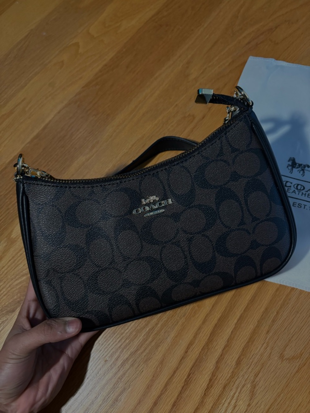 Coach Black/Brown Signature Mini Shoulder Pouch